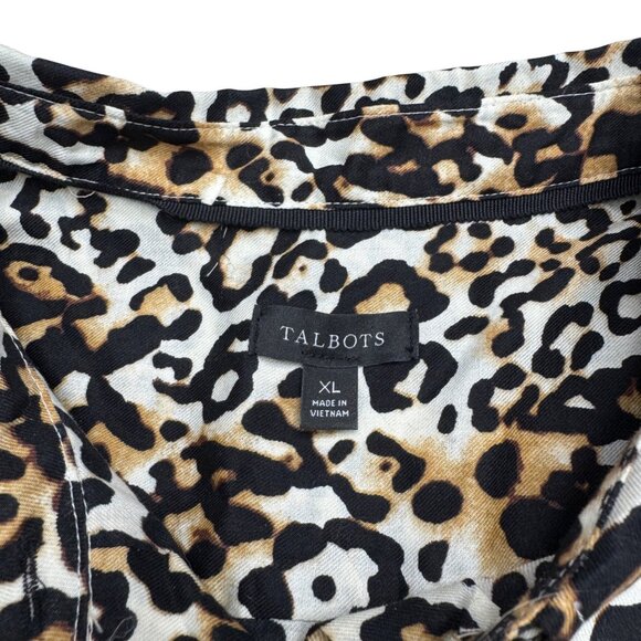Talbots Women's Classic Cotton Shirt Leopard Print Casual LS Button-Up, Sz XL - Picture 5 of 8